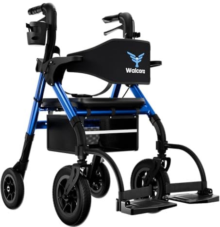 WALCORA Rollator Rollstuhl 2-in-1 Gehhilfe für Senioren mit Sitz – NEUHEIT 2025 – Outdoor & Indoor Wohnung – Faltbar & Leicht – Klappbar Gummireifen Leichtgewicht Gehwagen Walker Wheelchair Kaufen