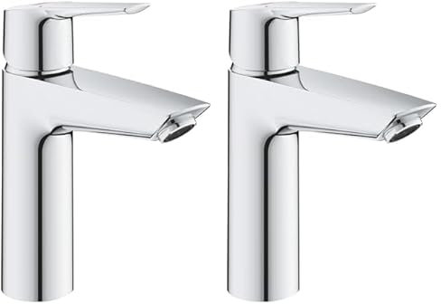 GROHE QUICKFIX Start Robinet de salle de bains lavabo, installation facile, mousseur économie d'eau, sans tirette, bonde clic clac incluse, taille M, chromé, 24204002 (Import Allemagne) Chromée