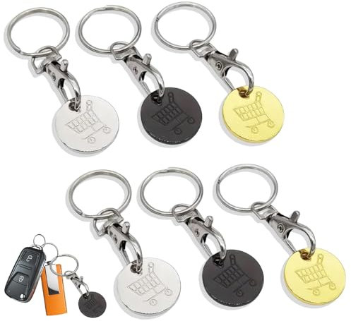 6 Stück Einkaufswagenlöser,Einkaufswagenchip,Einkaufschip,Einkaufswagen Chips aus Metall,Einkaufschip Schlüsselanhänger Abnehmbarer,Chip Einkaufswagen Schlüsselanhänger mit Karabiner Schlüsselring