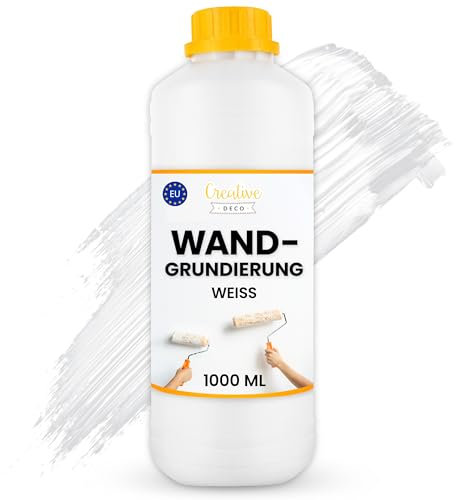 Creative Deco Grundierung Wand Innen 1L Weiß | Haftgrund Für Wände & Decken | Bessere Farbhaftung, Einfache Anwendung, Fleckenschutz, Schnelltrocknend | Tiefengrund Lösemittelfrei Ergiebigkeit ca. 5m²