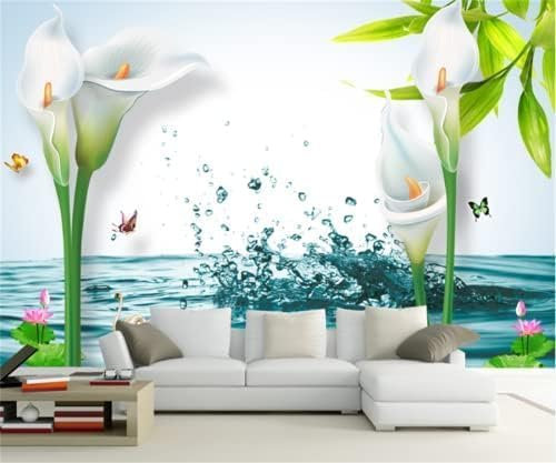HongYouQi Tv Background Decoration Wall Sticker Wallpaper Water Lily Flower Landscape 3D Modern Mural Bedroom Decoration-400Cm×280Cm