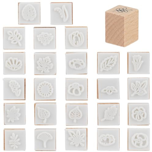 WEBEEDY 25 Stile Blätter Holzstempel Vintage Natur Blumenblätter Dekorative Stempel Set Für Basteln 15mm Quadrate Holzstempel Für Scrapbook Kartenherstellung