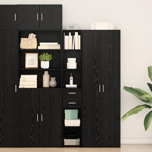 WRJENFSC Sideboard Schwarz Kiefer 30x42,5x225 cm Hochschrank mit 7 Fächern und 2 Schubladen Modernes Design und Robustheit für Esszimmer Wohnzimmer Büro