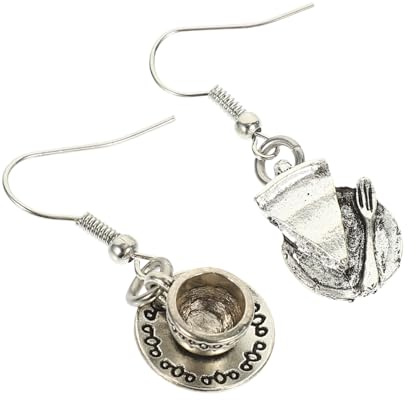 NOLITOY Vintage Teacup and Cake Ear Charm Earrings for Women Alloy Alloy Ear Decorations with Polished Surface Unique Personal Pendant for Parties Daily and Celebrations