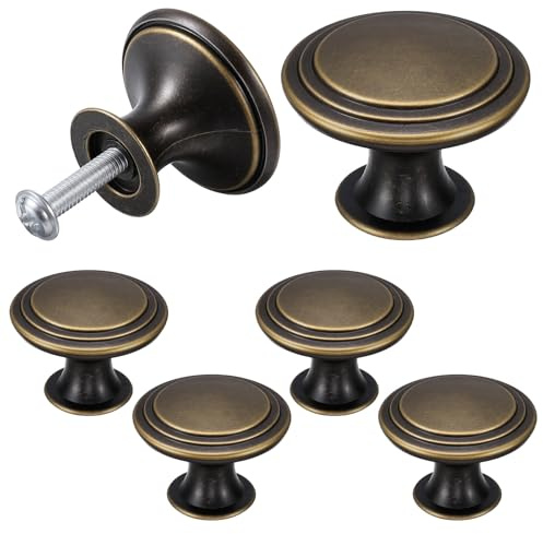 LXUEJIE 6 Stück Vintage Schrankknöpfe, Möbelknöpfe Antikbronze Rund Schubladenknopf Küchengriffe Runde Möbelgriffe 30 mm Antike Küchenschränke Schranktürknöpfe für Schrank Schublade
