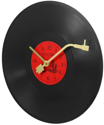 Dekorative Vinyl Schallplatten Wanduhr Rot für Wohnzimmer und Schlafzimmer | Retro Wandkunst im Einzigartigen Plattendesign, Kunststoffzement Ausführung, Vielseitig Einsetzbar