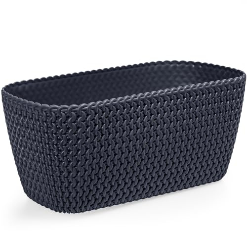 KONZEPT Blumenkasten 30 x 14,5 x 13 cm in Strick-Optik – Pflanzkasten aus Kunststoff, Seidenmatt, Frost- & UV-beständig, für Fensterbank, Balkon & Terrasse, Anthrazit