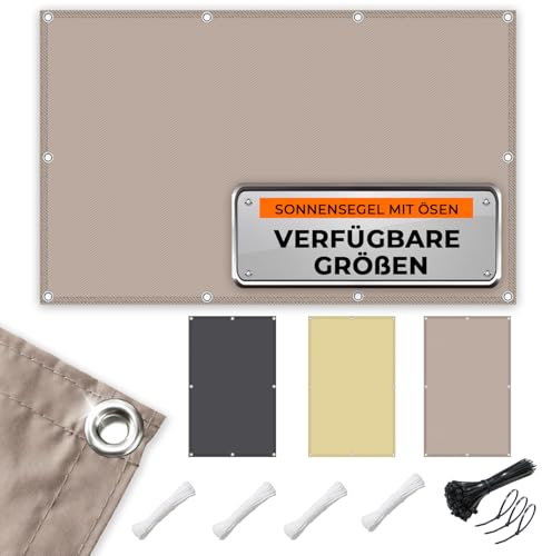 Sonnensegel Wasserdicht mit Verstärkten Edelstahl-Ösen, Taupe, 4x6m | Nach Maß | Sonnenschutz | UV-Schutz 95% | Rechteckig | Wetterfest | 100% Polyester | für Balkon, Terrasse und Garten