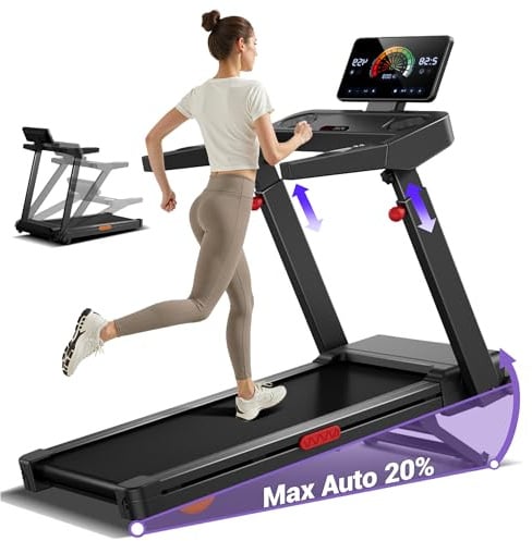 LONTEK Laufband für Zuhause mit 20% Automatischer Steigung, 14 KM/H | 14 KM/H Laufbänder mit 4-stufig verstellbarer Konsole, 3.5 HP Treadmill for Home mit LED-Anzeige,180 KG