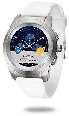 MyKronoz ZeTime Original Reloj Inteligente híbrido 39mm con Agujas mecánicas sobre una Pantalla a Color táctil – Petite Cepillado Plateado/Silicona Blanca