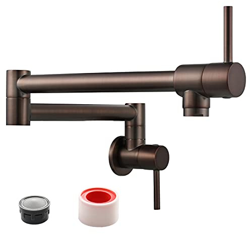 Tecmolog Kitchen Faucet Red Brown Wall Mount Pot Filler Faucet Brass 360 Rotatable Folding Lengthened Double Switch Folding Double Handle Unique Cold Water Tap. CT166R2