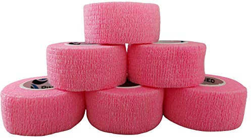 PintoMed - Bandage Cohésif - 6 Rouleaux Rose X 2,5 cm X 4.5 m Autoadhésif, Sports Bande, Premiers Secours Adhésif, Vet Wrap