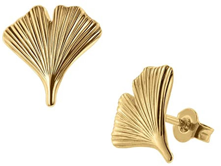 trendor Damen Ohrringe Gold auf Silber 925 Ohrstecker Ginkgo-Blatt 75723