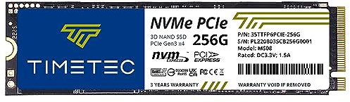 Timetec SSD 256GB NVMe PCIe Gen3x4 8Gb/s M.2 2280 3D NAND TLC 150TBW High Performance SLC Cache Read/Write Speed Up to 1,600/1,000 MB/s Internal Solid State Drive (256GB)