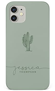 Tirita Personalised Initials Custom Hard Phone Case Cover Compatible with iPhone 12 & 12 Pro Soft Pastel Tones Icon Green Grey Cactus
