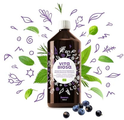 Bacche Vita Biosa 1 L in qualità biologica - versione dolce-acido con concentrato di aronia, succo di ribes e succo di mirtillo - nella popolare bottiglia da 1000 ml