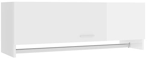 vidaXL Kleiderschrank Kleiderstange Wandgarderobe Schlafzimmer Hängeschrank Wandschrank Garderobenschrank Garderobe Hochglanz-Weiß 100x32,5x35cm Holzwerkstoff