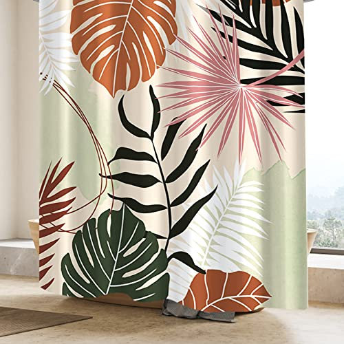 Bovlleetd Botanico Tenda da Doccia 183x213cm Boho Stile Astratto con Motivi Tropicali Piante Foglia di palma Geometrico Impermeabile Lavabile in Poliestere con 12 Ganci per Bagno Vasca da Bagno