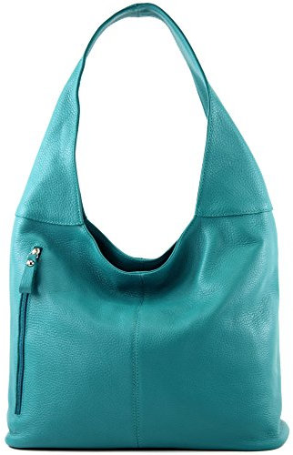 modamoda de T155 Damen Leder Shopper Schultertasche Large handmade in Italy, Farbe:Türkisblau