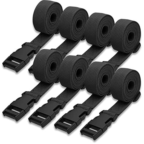 Modixun 8 Stück Utility Gurte mit Schnellverschluss-Schnalle, 1,5 m verstellbare Nylon-Gurte, Zurrgurte aus Nylon für Rucksack, Schlafsack, Gepäckverpackung, Schwarz