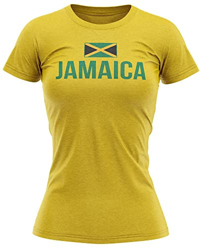 Jamaica Country Flag T Shirt Womens, Jamaican Flag Print Design Tee, Footballer Supporters Gifts for Her, Jamacia Sport Gift Ideas, L, Yellow