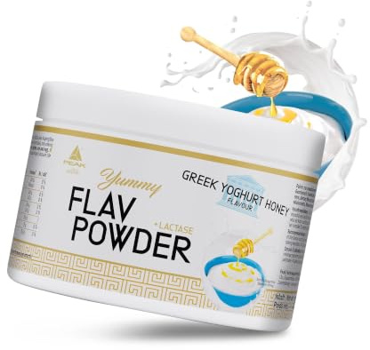 PEAK Yummy Flav Powder - 250g Geschmack Greek Yoghurt Honey I 50 Portionen I Geschmackspulver zum Süßen fast ohne Kalorien und ohne Zuckerzusatz I mit Inulin und dem Verdauungsenzym Laktase I vegan