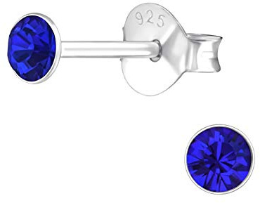Bungsa Dunkles Saphirblau - Ohrstecker mit echtem eurpäischem Kristall (LA CRYSTALE) 3mm aus .925 Echtsilber