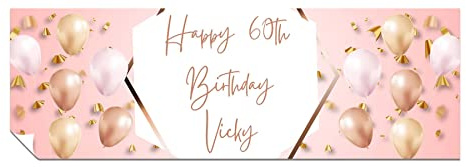 Personalised Birthday Banner, Add Name and Age, Pink Gold Party Poster | Happy Birthday Wall Decoration for Women, for Men, Heavyweight Paper, Vivid Print, Custom 6ft x 2ft, Him or Her