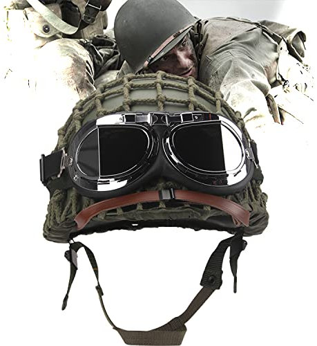CZMYCBG Taktischer M1 schneller Helm, Verstellbarer Schutzstahlhelm im Freien mit militärischer Schutzbrille und Mesh -Helmabdeckung für Airsoft Paintball Hunting Shooting CS,Coarse mesh,MAX