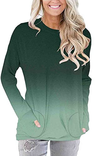 onlypuff Damen-Tunika, lässig, lockere Passform, bequem, niedlich, Sweatshirts, lange Ärmel, S-3XL, Ein D-Gras, Medium