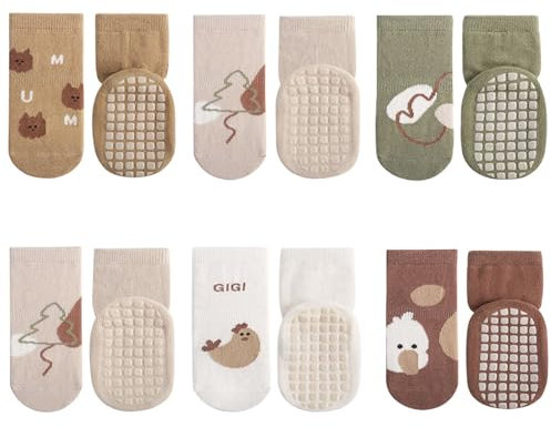 Adorel Baby Stoppersocken Baumwolle Antirutsch Krabbelsocken ABS Socken 6er-Pack Natur 0-12 Monate (Herstellergröße S)