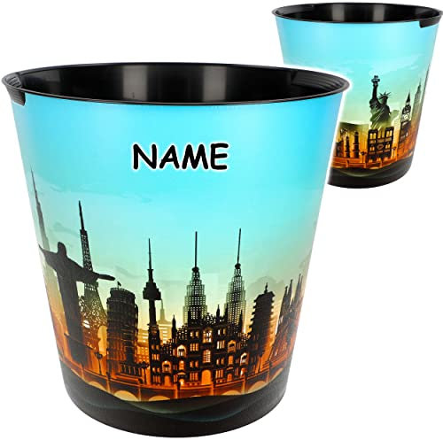 alles-meine.de GmbH Papierkorb - Behälter Modell wählbar 10 Liter - wasserdicht - 28 cm - aus Kunststoff - Städte Skyline - Wahrzeichen der Welt inkl. Name - Mülleimer Eime..