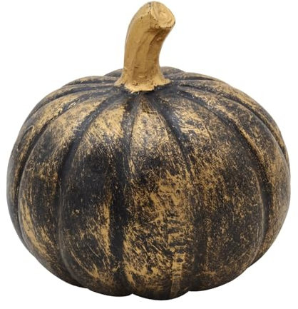 ZauberDeko Deko Kürbis Gold Braun Schwarz Keramik Herbst Erntedankfest Halloween Ø10 cm