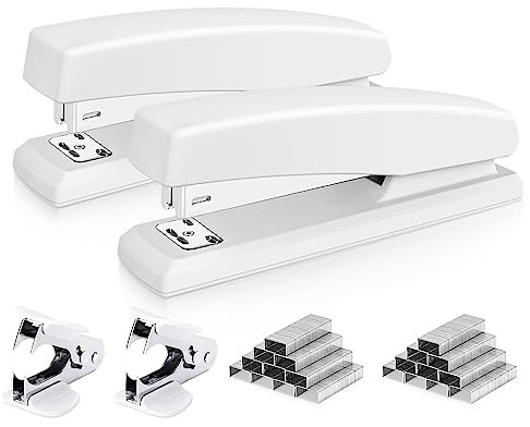 Deli Heftgerät, Schreibtischhefter, 2er-Pack, Bürohefter, 25 Blatt Kapazität, inklusive 2000 Heftklammern und 2 Heftklammerentferner, 2 Stück, Weiß