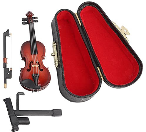 Hölzerne Miniatur-Violine mit Ständer, Bogen und Koffer, Mini-Musikinstrument, Miniatur-Puppenhaus-Modell, Ornament, Heimdekoration