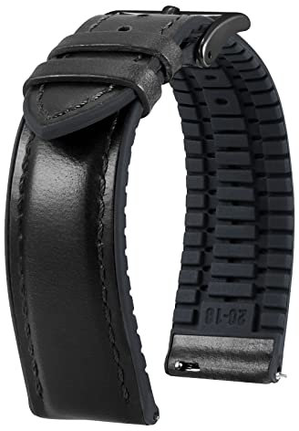 BINLUN Bracelet Montre en Cuir 22mm 21mm 20mm 19mm 18mm 16mm 14mm Cuir Ciré à l'huile et Silicone Hybrid Bracelets de Montre à Dégagement Rapide pour Homme Femme(20mm,Noir Boucle Noir)