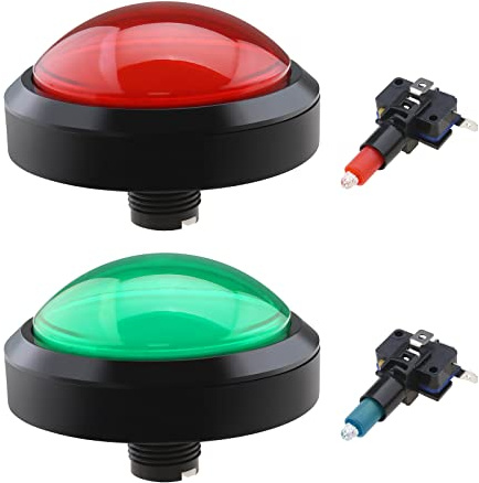 eMagTech 2pcs 100mm Grand Dôme 12V LED Boutons Poussoirs Lumineux avec Micro Interrupteur pour Pièces de Jeux Vidéo de Machine d'arcade, Rouge et Vert