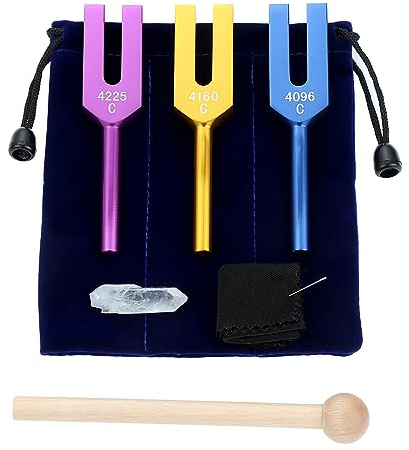 Angel Stimmgabel-Set – 4096 Hz, 4160 Hz, 4225 Hz für Sound, Musikinstrument, mit Holzhammer und weicher Aufbewahrungstasche (bunt)