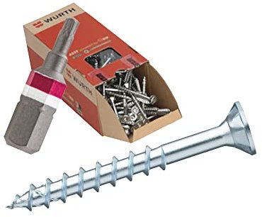 Würth Holzschraube ASSY | 200 Stück mit Bit | Senkkopf RW | 6 x 60 Teilgewinde | CS Stahl verzinkt