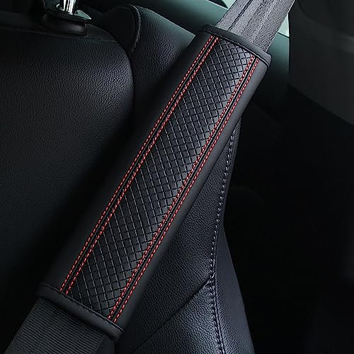 OHWODA 2 Stück Auto Gurtpolster für Audi A3 A4 A5 A6 S3 8L 8P 8V 8Y S4 Sicherheitsgurt Premium Leder Bequem Geschmeidig Innenausstattung Styling Zubehör,Black Red Line