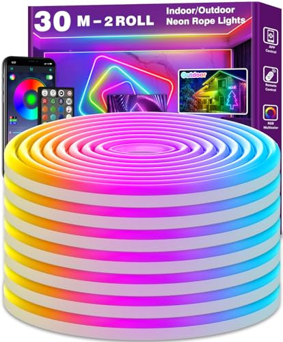 AILBTON Neon LED Leuchtleiste,30m Neon-LED-Streifen,Steuerung mit App/Fernbedienung,Mehrere Modi,IP65 Outdoor RGB Neonleuchte wasserdicht