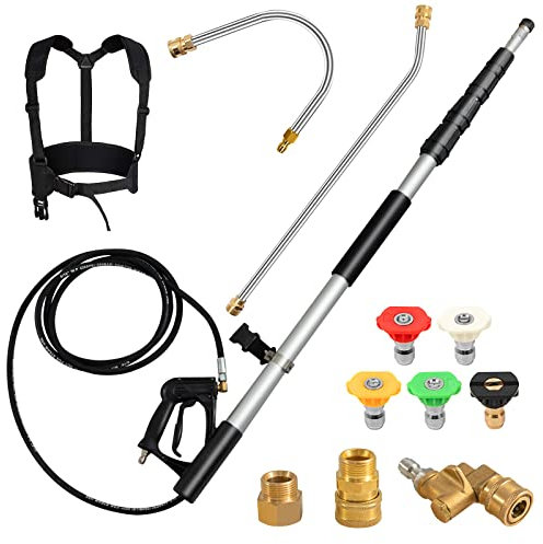 COSTWAY 550 cm Kit di Prolunga per Idropulitrici, Lancia Telescopica per Idropulitrice con 5 Ugelli 2 Adattatori Accoppiatore Girevole e Imbracatura di Supporto, 4000PSI