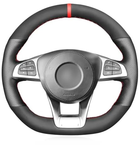 Passend für Mercedes Benz C63 AMG W205 2015–2018, handgenähte Lenkradhülle, schwarzes Veloursleder, rutschfest