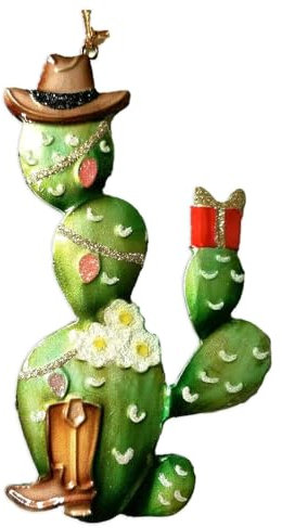 The Bridge Collection Western-Kaktus-Ornament – Festliches Metall-Cowboy-Themen-Ornament für Urlaubsdekoration – glitzernder Cowboy-Kaktus, Weihnachtsdekoration