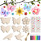 JOYEASE 57 Stück Bastelsets für Kinder, Basteln Kinder Schmetterling Blume Vogel Holzanhänger zum Bemalen, Kindergeburtstag Basteln Mädchen, DIY Kreativsets mit Aquarellstift Edelsteinaufkleber
