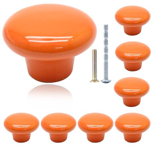 Suiwotin 8pcs Orange Ceramic Knobs - Round Cabinet Knobs, Pantry Pulls, Decorative Drawer Handles for Closet, Cupboard, Furniture Doors (Large)