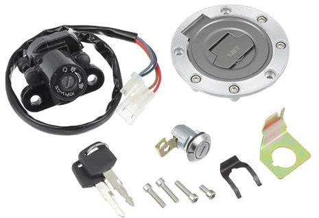 1 Set Motorcycle Ignition Switch Cylinder Fuel Gas Tank Cap Cover Lock Seat Lock w/ 2 Keys for Yamaha YZF R1 R6 1992-2012 for Yamaha FZ1 R6S FZ6 FJR1300 Motor Bike Lock Ignition Starter Switch Set
