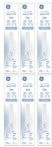 GE (6 Bulbs) Bright Cool White 26 watt Plug-in CFL G24d-3 Base, 6.7 inch, F26DX, 4100K Cool White Compact Fluorescent CFL Light Bulb