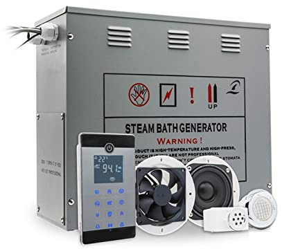 OwKay Saunaheizung, 9 kW, Temperatursensor, Dampfzeiteinstellung, Dusche, Dampf, Badezimmer, Sauna, Messing, automatischer Abfluss, IPX5, wasserdicht, Fernbedienung, einfache Verwendung für Zuhause