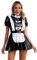 MSemis 3Pcs Damen Kostüm Dienstmädchen Lack Leder Kleid Lolita Cosplay Uniform Dessous Set Minikleid, Satin Schürze, Halsband Clubwear Gr. S-XL Schwarz O XL